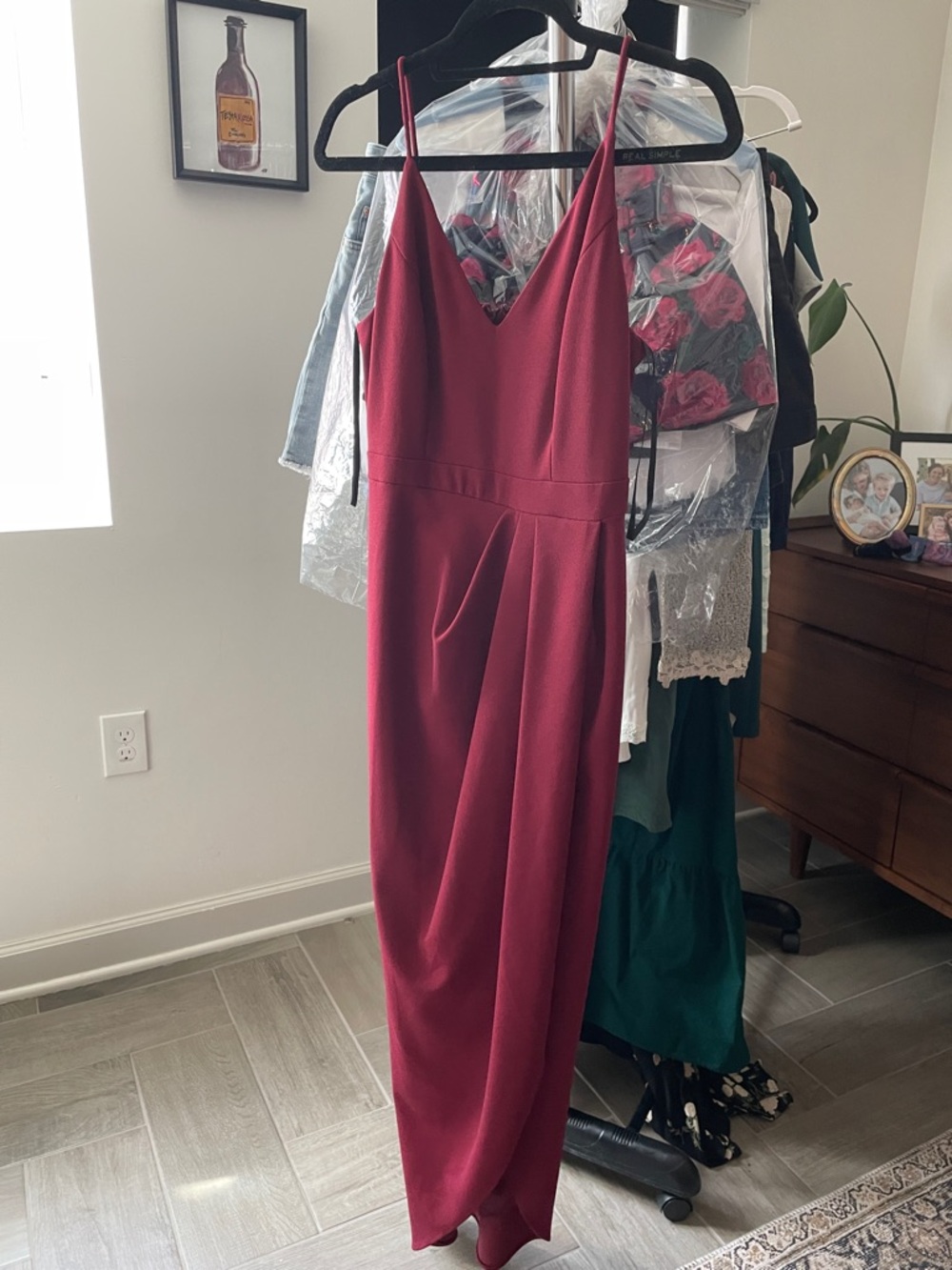 BHLDN Burgundy V-Neck Spaghetti Strap Evening Dress